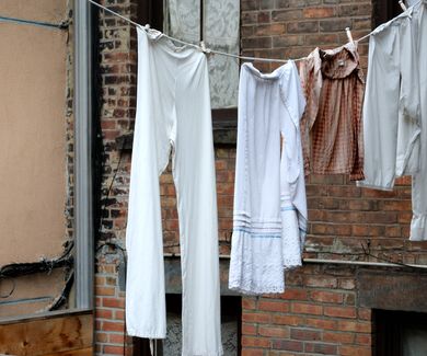 Classic scene of hanging clothing in new york city